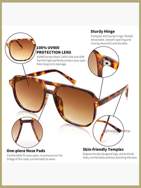 Retro Square Aviator Sunglasses Plastic Frame UV400 Protection